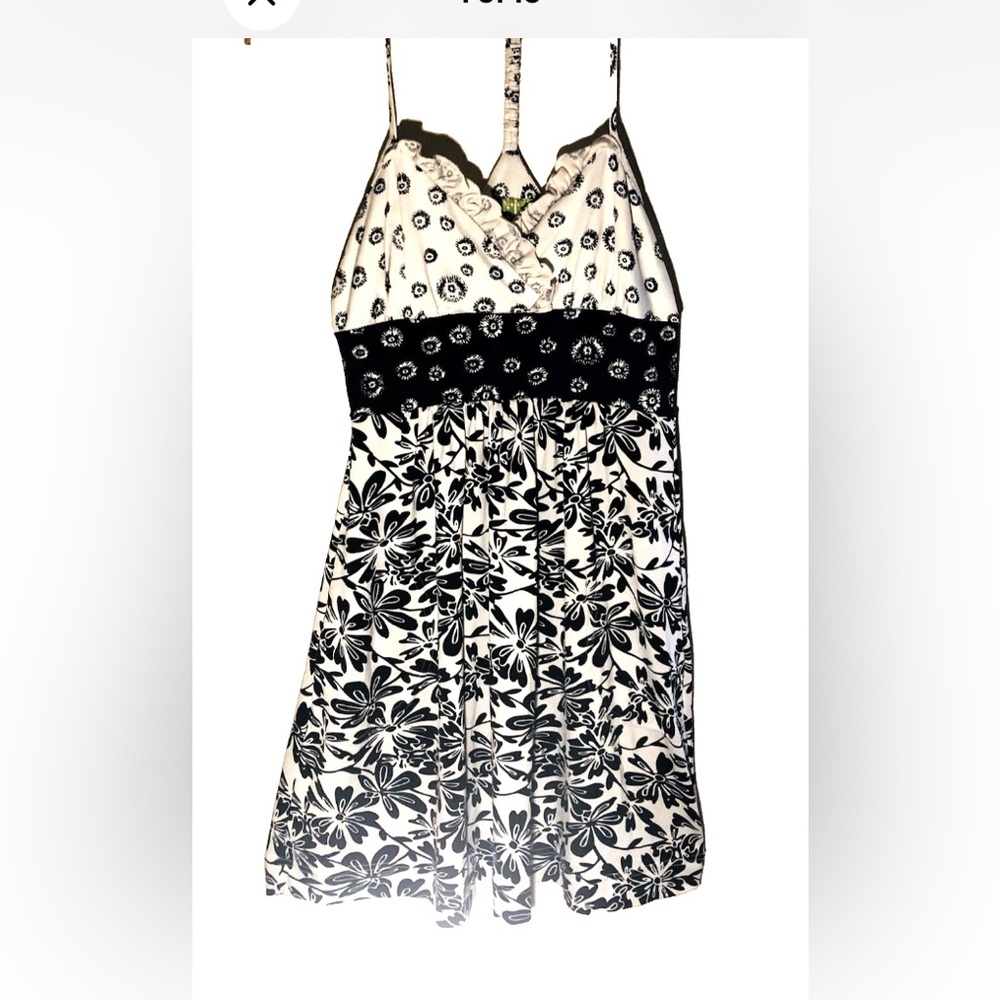 Johnny Martin Black and White Floral Halter Dress with Polka Dots